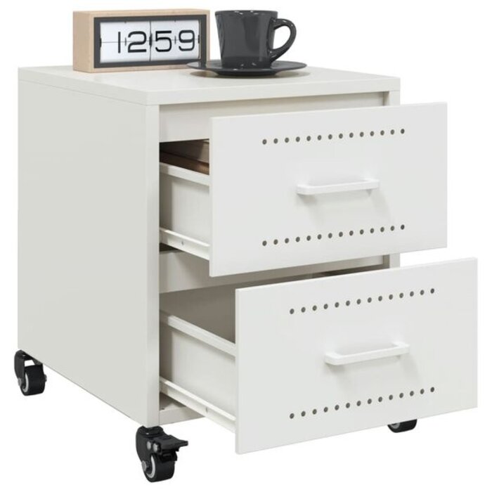 Vidaxl Table de chevet en acier blanc, 2 tiroirs - 41% de remise