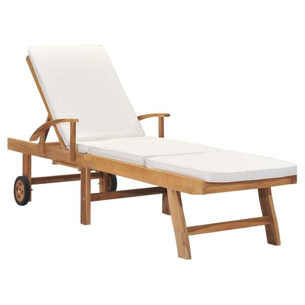 Vidaxl Bain de soleil en teck massif avec coussin - 41% de remise