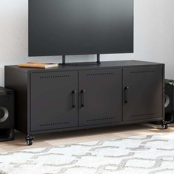 Vidaxl Meuble TV en acier noir sur roulettes 100,5 cm - 41% de remise
