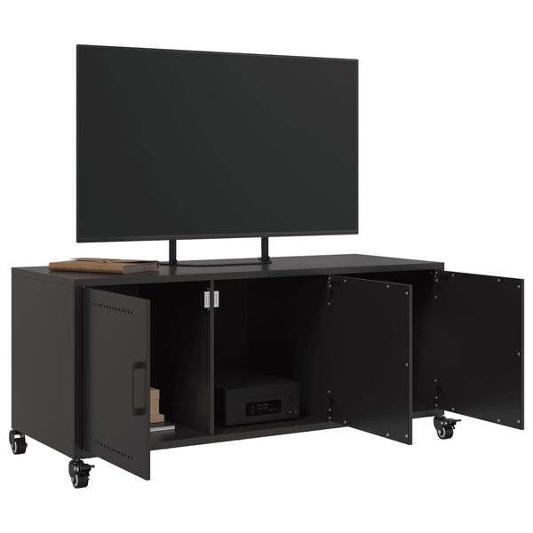 Vidaxl Meuble TV en acier noir sur roulettes 100,5 cm - 41% de remise