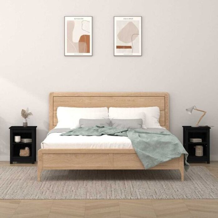 Vidaxl Lot de 2 tables de chevet en pin massif noir - 41% de remise