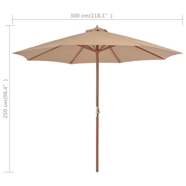 Vidaxl Parasol de jardin 300 cm en bois taupe - 41% de remise