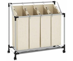 Vidaxl Trieur de linge 4 sacs avec roulettes - Crème - 42% de remise