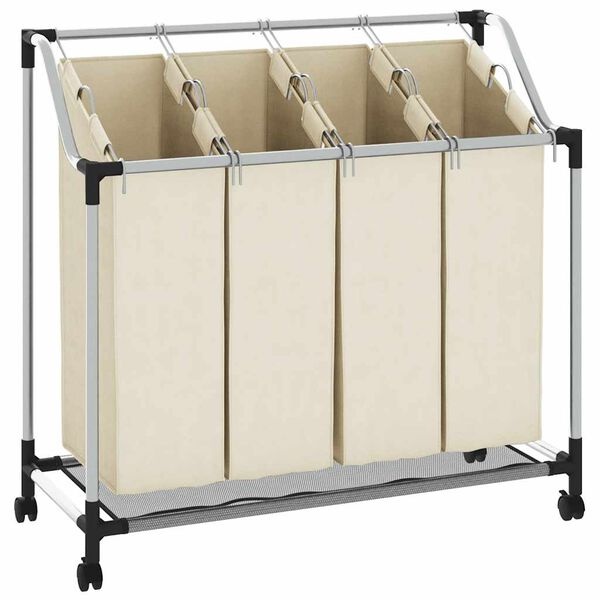 Vidaxl Trieur de linge 4 sacs avec roulettes - Crème - 42% de remise