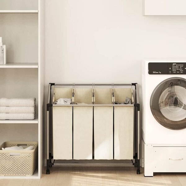 Vidaxl Trieur de linge 4 sacs avec roulettes - Crème - 42% de remise