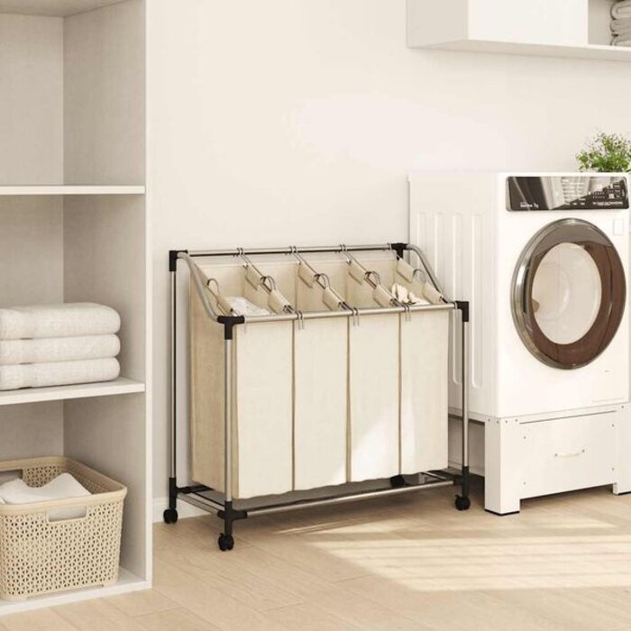 Vidaxl Trieur de linge 4 sacs avec roulettes - Crème - 42% de remise