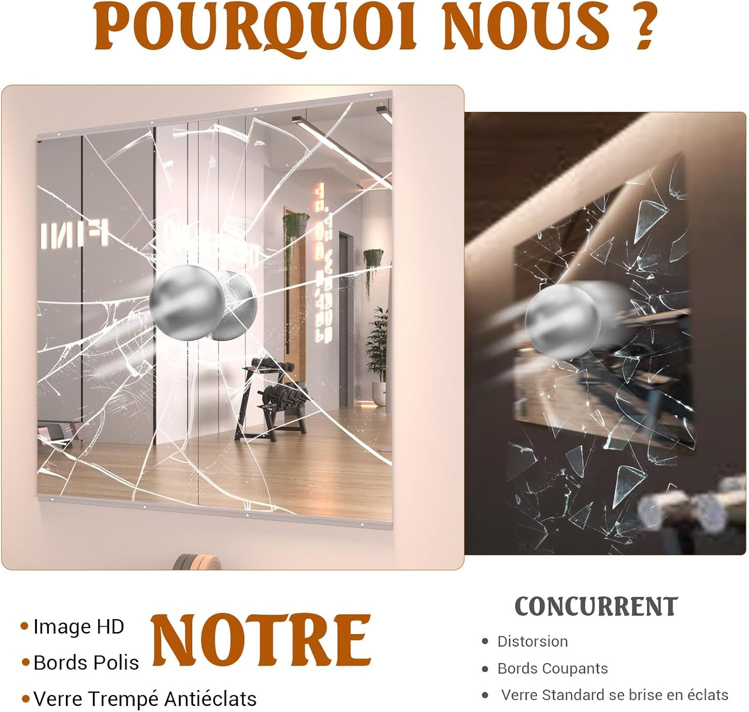 Lot de 2 Miroirs Sans Cadre 120 x 60 cm - Verre Trempé - 41% de remise