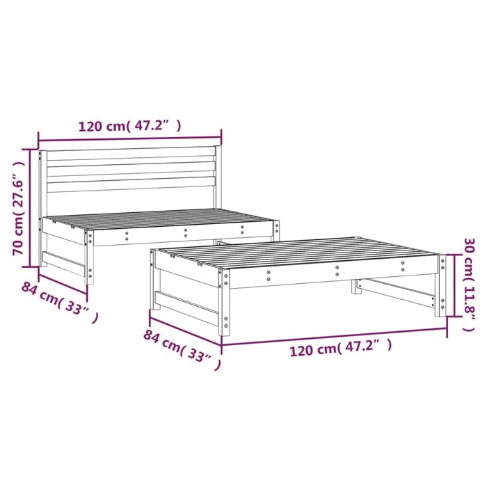 Vidaxl Salon de jardin 2 pièces en bois de pin massif - 41% de remise