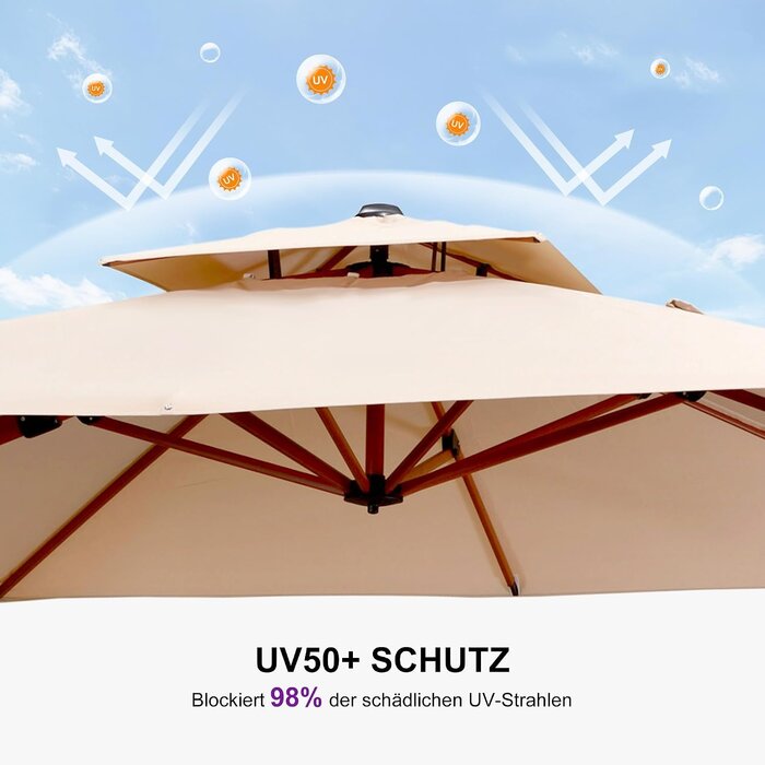 Parasol déporté 300x400 cm beige aspect bois - 42% de remise