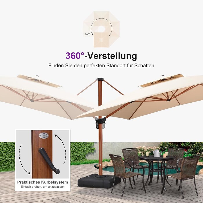 Parasol déporté 300x400 cm beige aspect bois - 42% de remise
