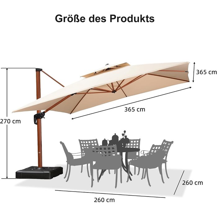 Parasol déporté 300x400 cm beige aspect bois - 42% de remise