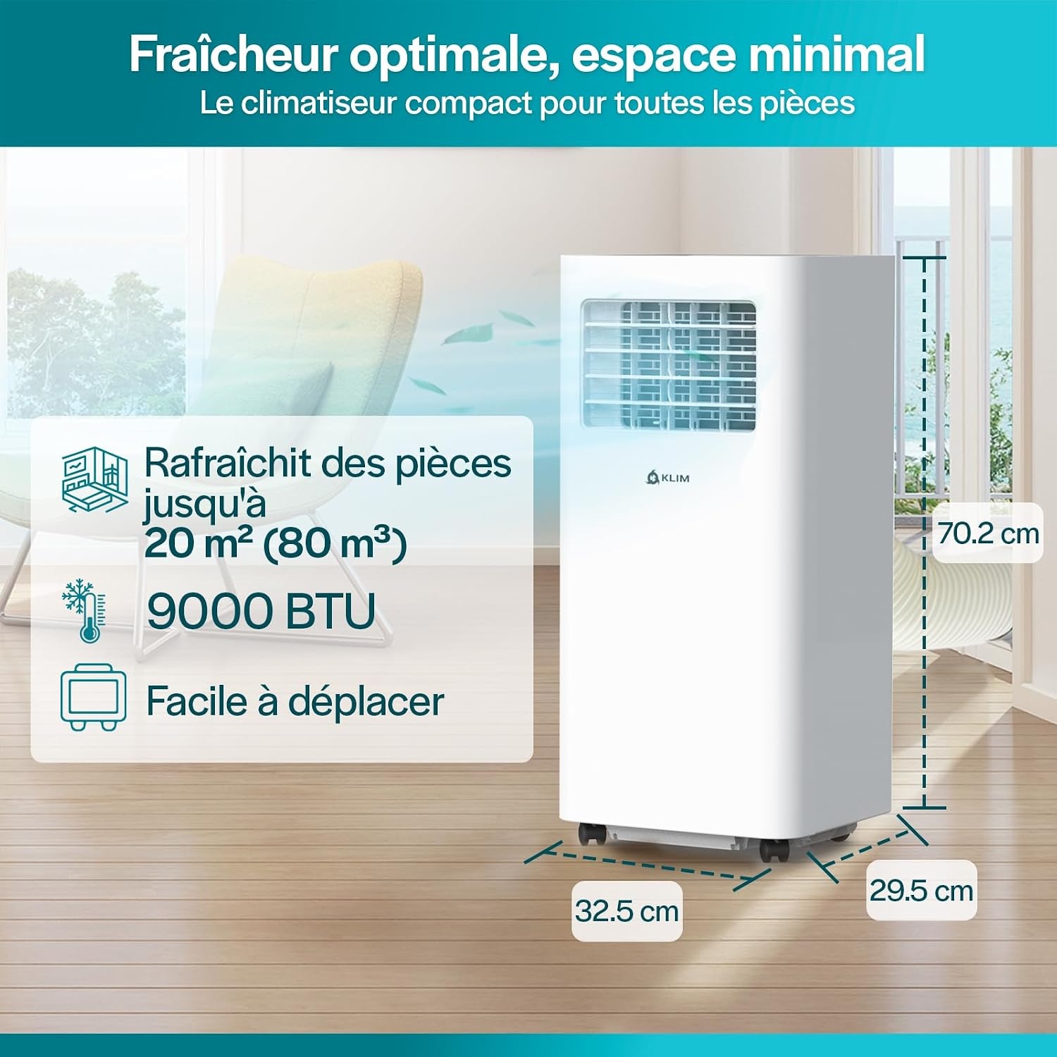 Climatiseur mobile 9000 BTU - 20 m² - 3-en-1 - 42% de remise