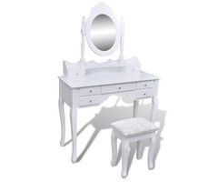 Vidaxl Coiffeuse blanche avec miroir et tabouret - 41% de remise
