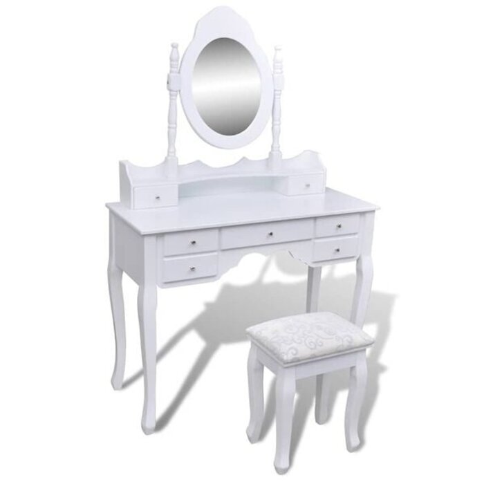 Vidaxl Coiffeuse blanche avec miroir et tabouret - 41% de remise