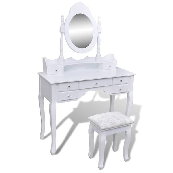 Vidaxl Coiffeuse blanche avec miroir et tabouret - 41% de remise