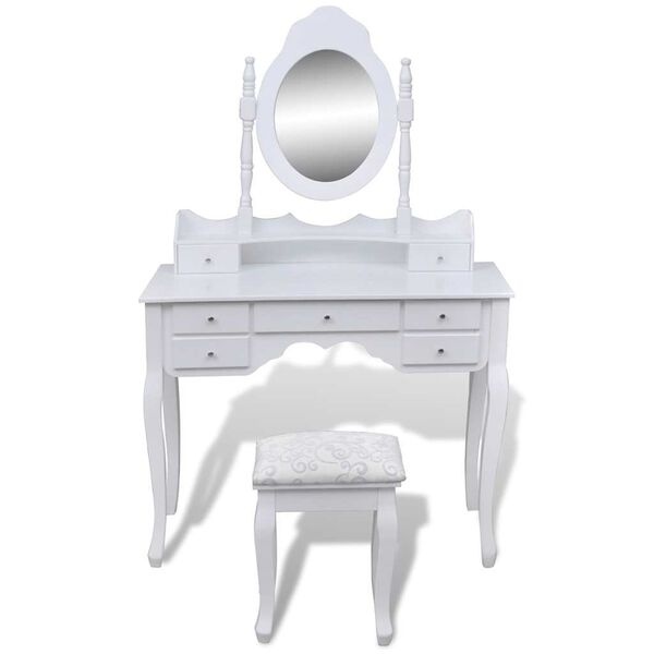 Vidaxl Coiffeuse blanche avec miroir et tabouret - 41% de remise