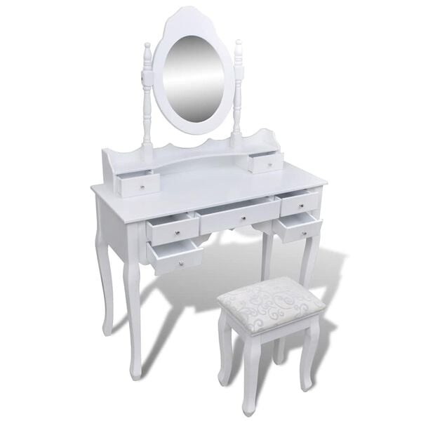 Vidaxl Coiffeuse blanche avec miroir et tabouret - 41% de remise