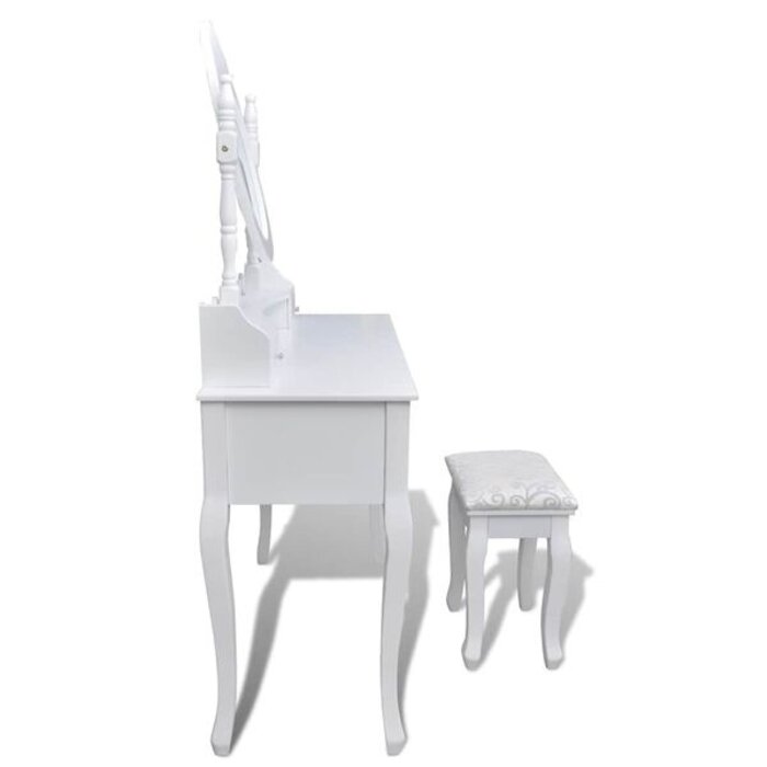 Vidaxl Coiffeuse blanche avec miroir et tabouret - 41% de remise