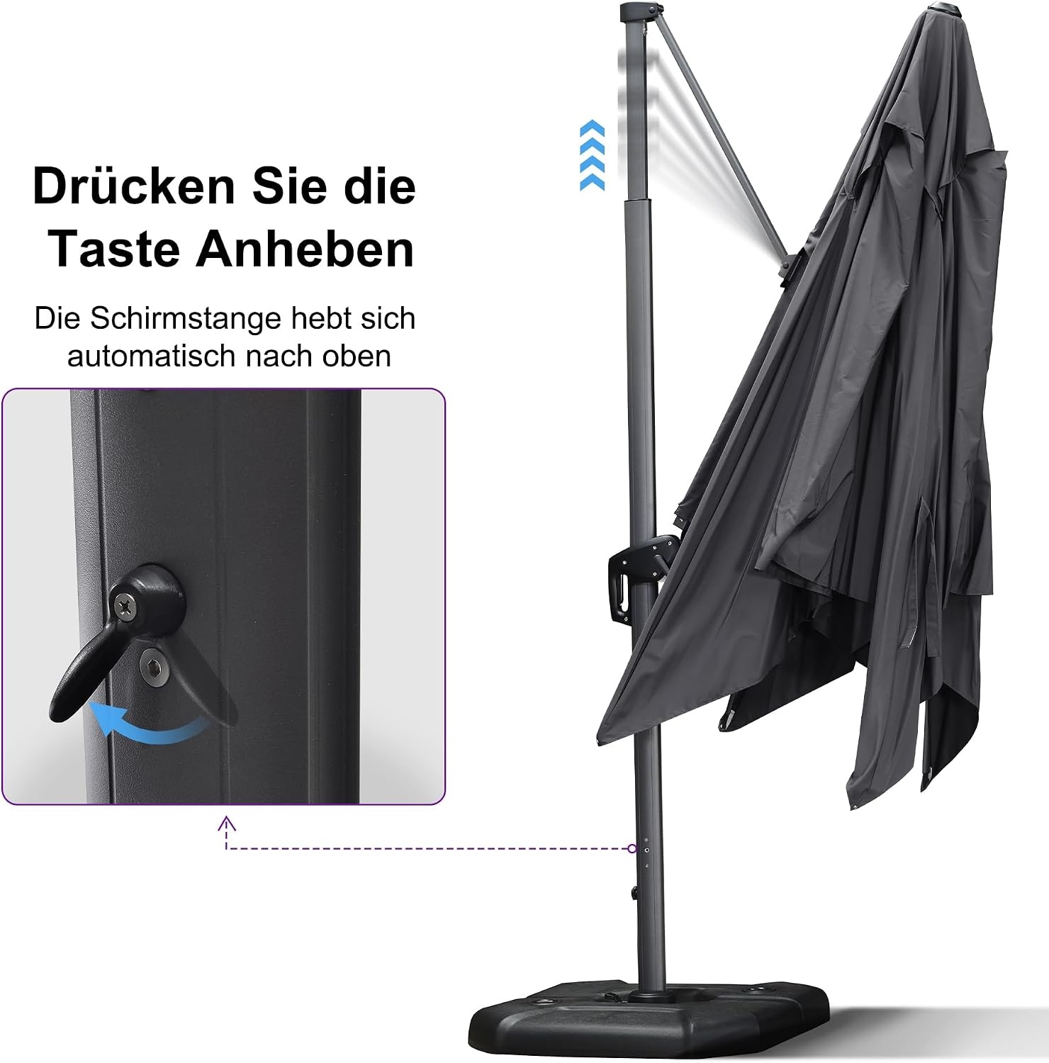 Parasol déporté 350x350 cm Gris - 42% de remise