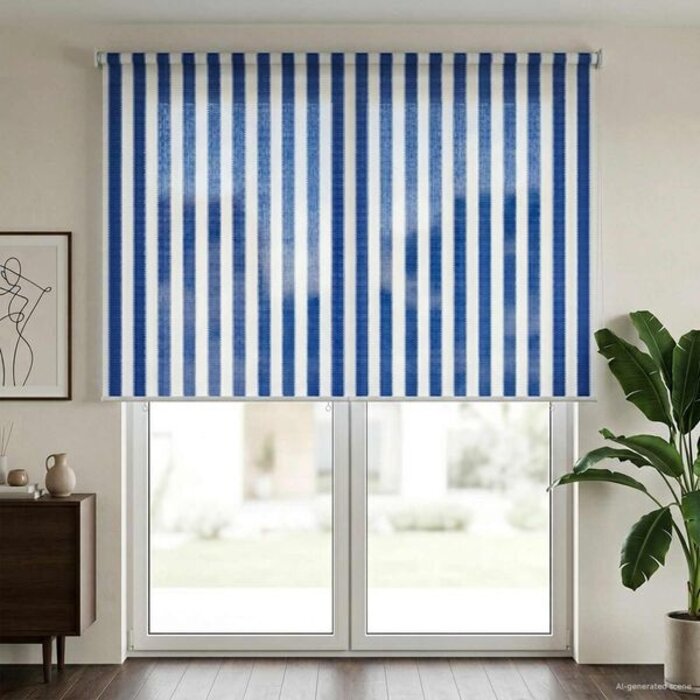 Vidaxl Store extérieur enroulable 220x230cm - Rayures bleues et blanches - 39% de remise
