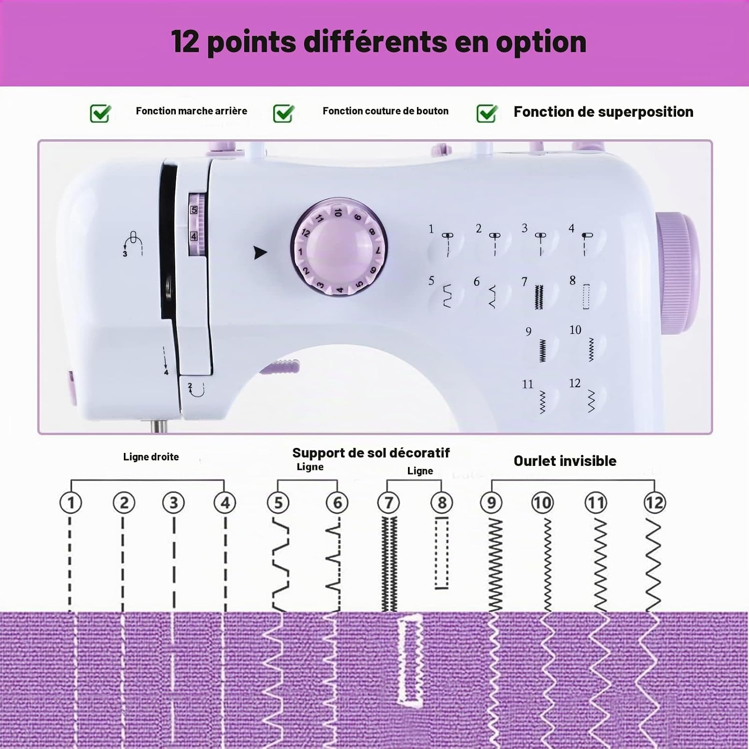 Mini machine à coudre portable - 12 motifs - 39% de remise