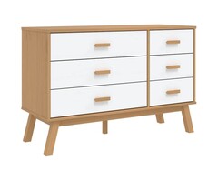 Vidaxl Commode OLDEN 6 tiroirs en pin massif - Blanc et marron - 37% de remise