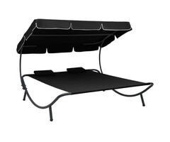 Vidaxl Lit de jardin double avec auvent - Noir - 200 x 173 cm - 41% de remise