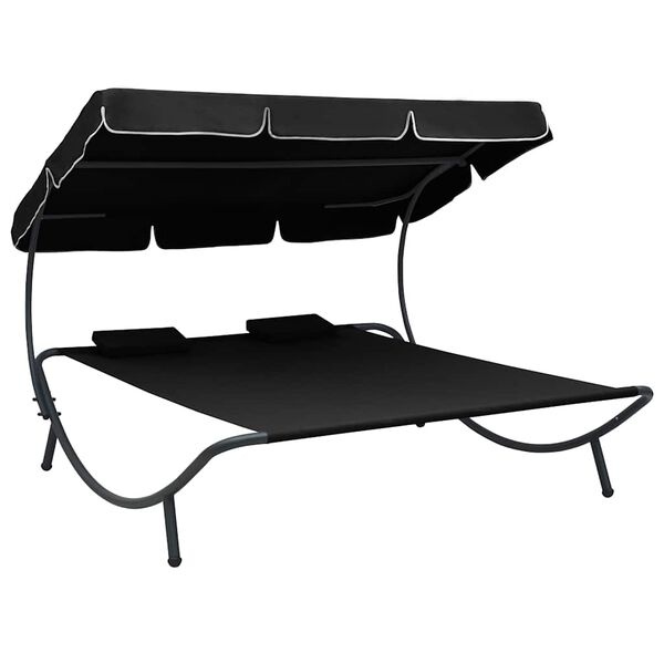 Vidaxl Lit de jardin double avec auvent - Noir - 200 x 173 cm - 41% de remise