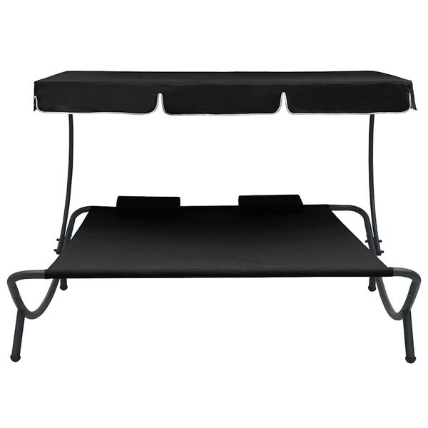 Vidaxl Lit de jardin double avec auvent - Noir - 200 x 173 cm - 41% de remise