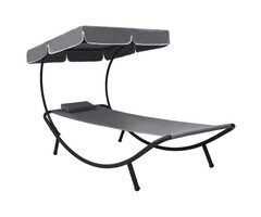 Vidaxl Bain de soleil avec auvent gris 200x90cm - 40% de remise
