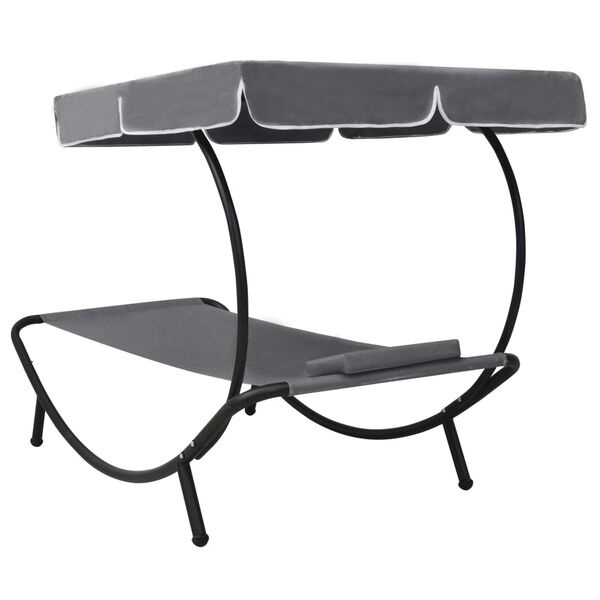 Vidaxl Bain de soleil avec auvent gris 200x90cm - 40% de remise