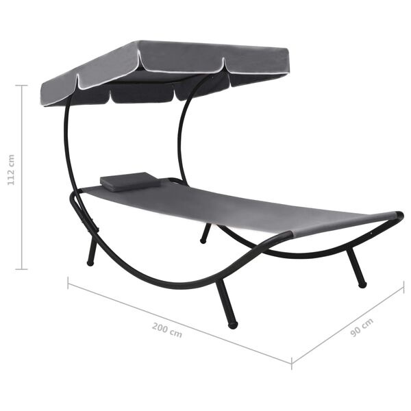 Vidaxl Bain de soleil avec auvent gris 200x90cm - 40% de remise