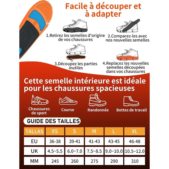 Semelles orthopédiques soutien voûte plantaire - Taille XS - 27% de remise