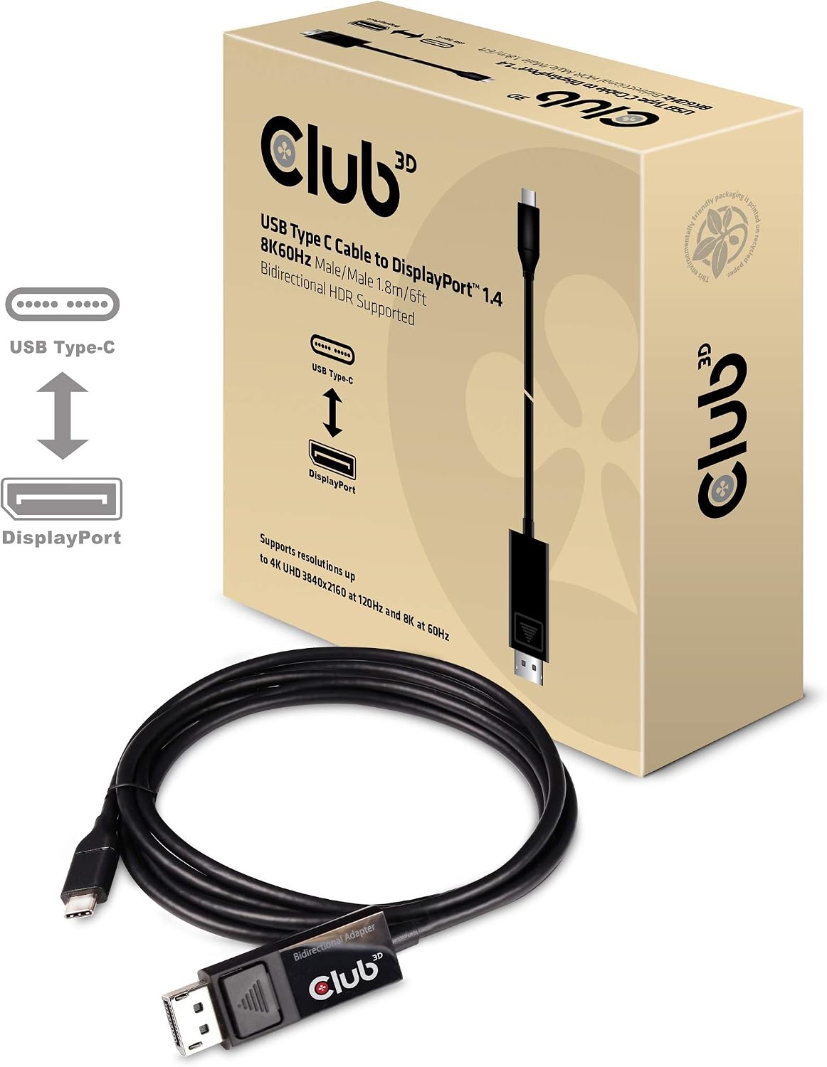 Câble USB-C vers DisplayPort 1.4 8K 60Hz 1,8m - 32% de remise