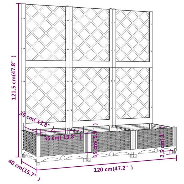 Vidaxl Jardinière avec treillis 120x40 cm - Noir - 40% de remise