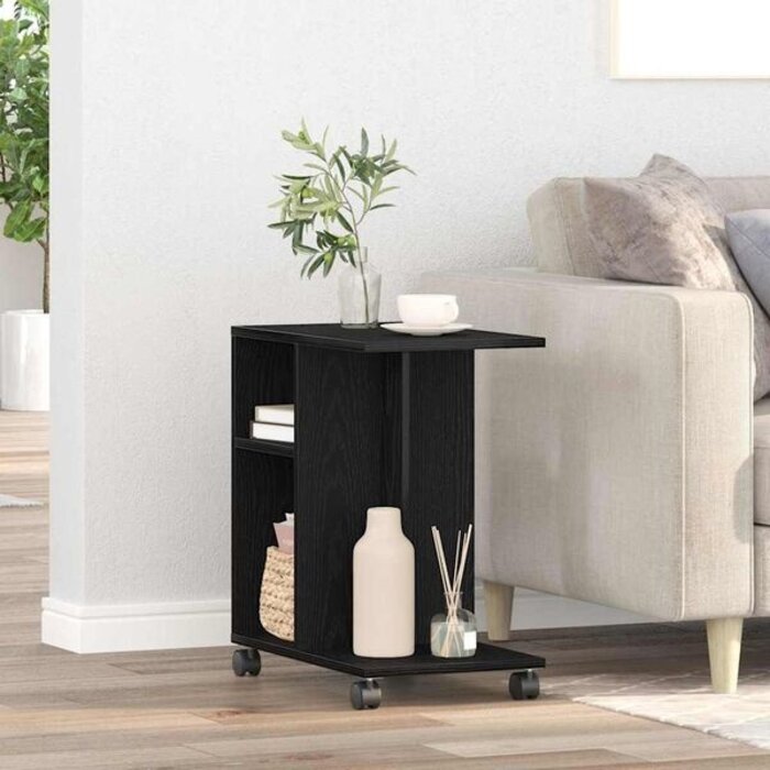 Vidaxl Table d'appoint à roulettes noir chêne 50x30x55 cm - 36% de remise