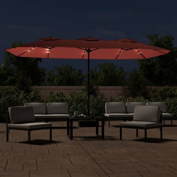 Vidaxl Parasol double toit terracotta 449x265 cm avec LED - 41% de remise