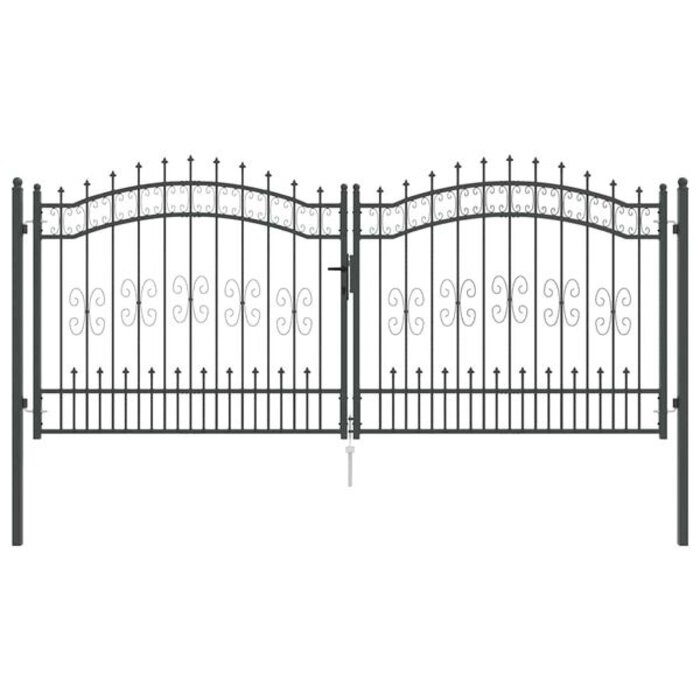 Vidaxl Portail de jardin en acier KAMPEN gris 305 x 125 cm - 35% de remise