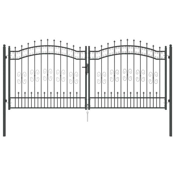 Vidaxl Portail de jardin en acier KAMPEN gris 305 x 125 cm - 35% de remise