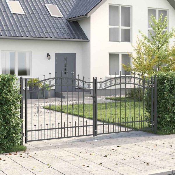 Vidaxl Portail de jardin en acier KAMPEN gris 305 x 125 cm - 35% de remise