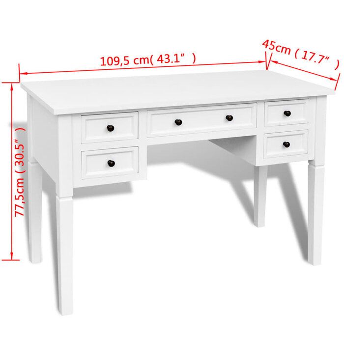Vidaxl Bureau blanc 5 tiroirs en bois - 41% de remise