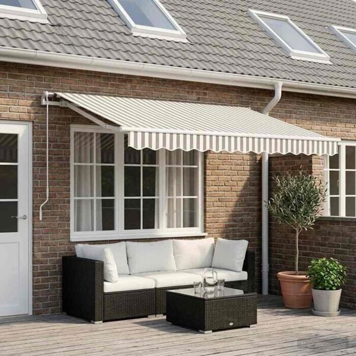 Vidaxl Toile de rechange store banne 4x3m - Rayé gris et blanc - 39% de remise