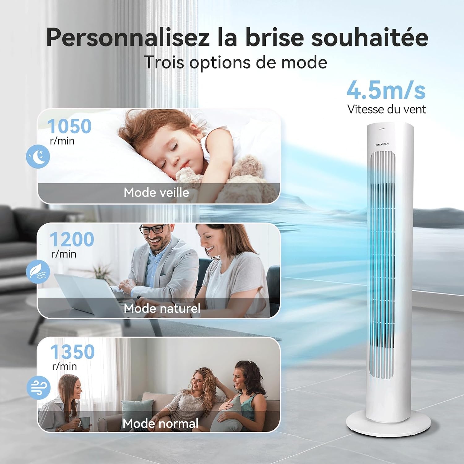 Ventilateur colonne blanc taille L - 40% de remise