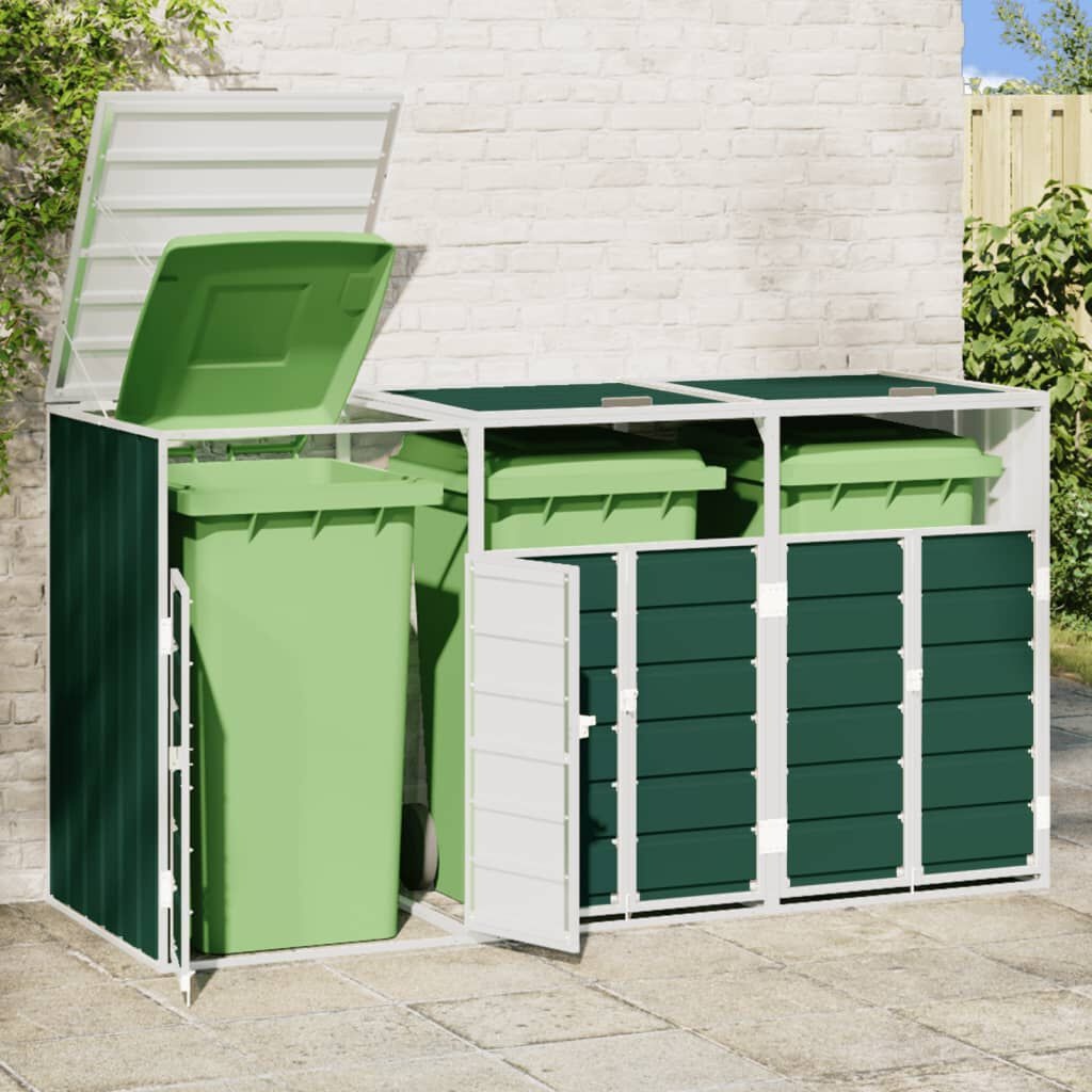 Vidaxl Abri pour 3 poubelles en acier vert 216x81x115 cm - 41% de remise