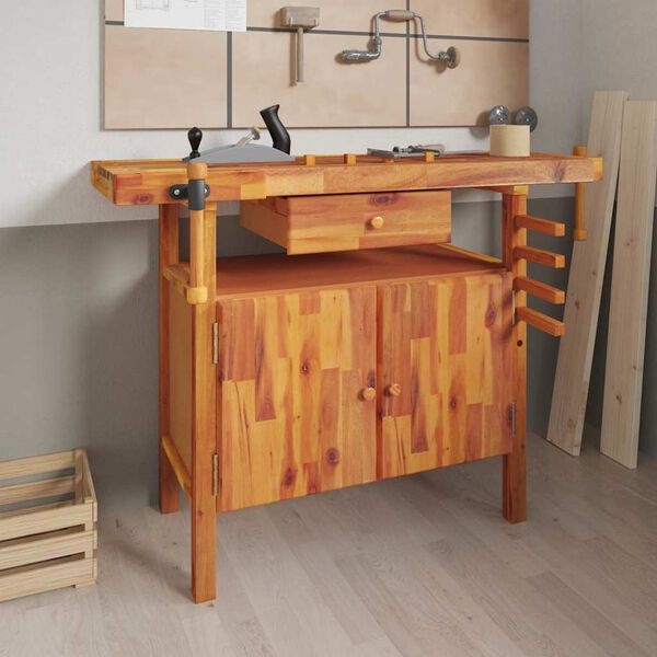 Vidaxl Établi en bois d'acacia massif avec tiroir et étaux - 41% de remise