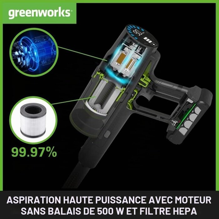 Aspirateur Balai Sans Fil 24V 500W - Vert - 41% de remise