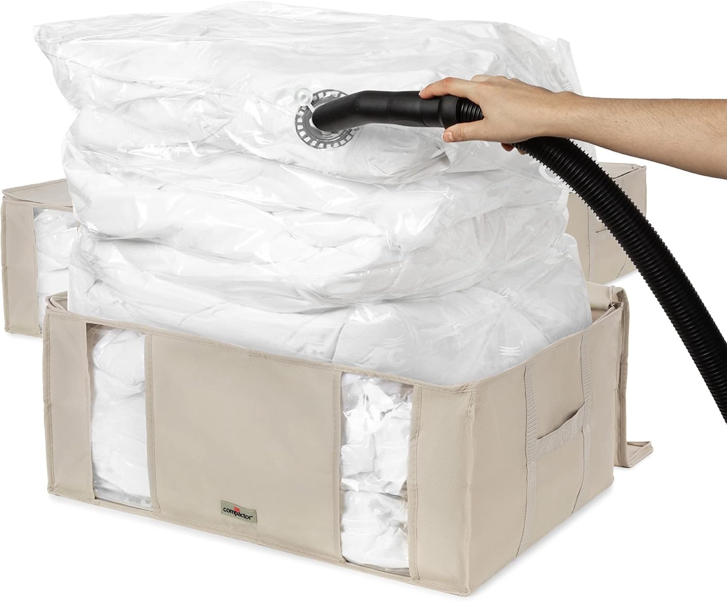 Lot de 3 boîtes de rangement sous vide XXL 210L beige - 33% de remise