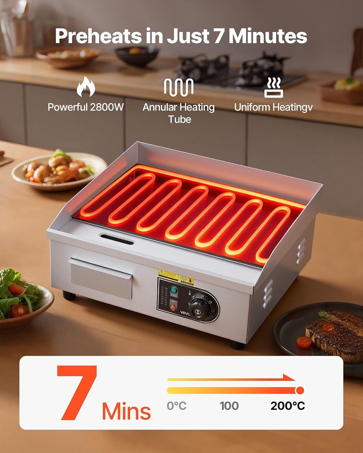 Plaque de cuisson pro électrique 2800W Chrome Taille M - 36% de remise