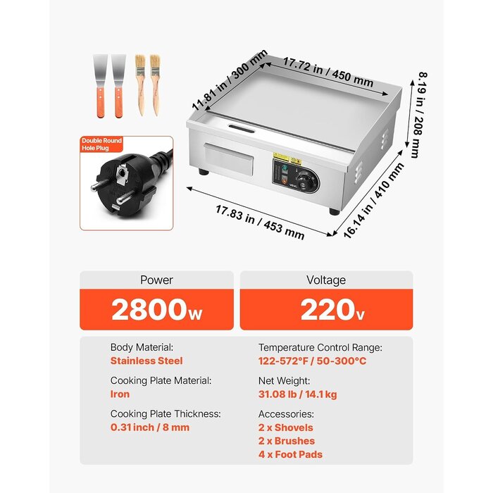 Plaque de cuisson pro électrique 2800W Chrome Taille M - 36% de remise