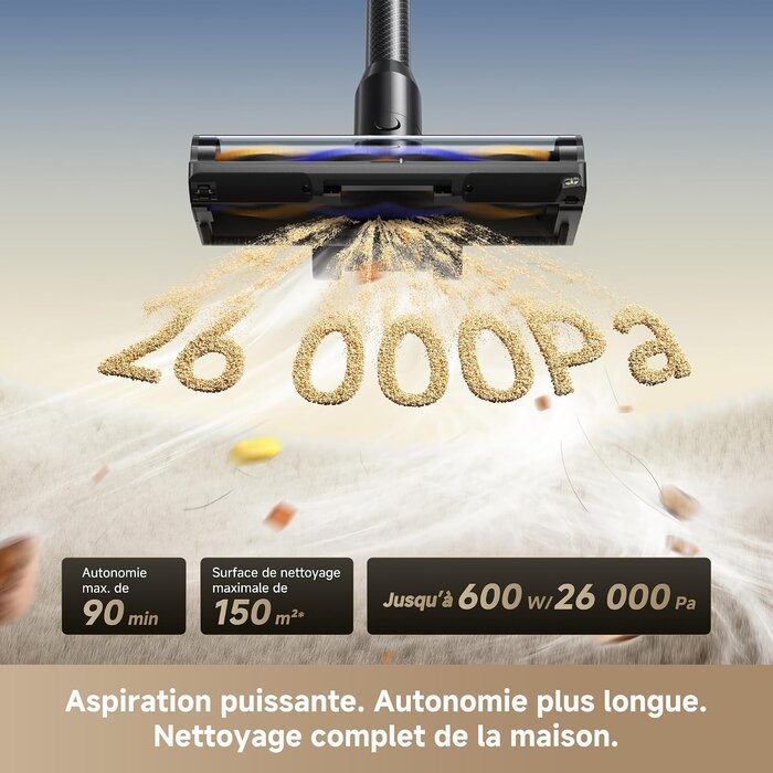 Dreame Aspirateur Balai Sans Fil 26000 Pa - 90 min d'autonomie - 42% de remise